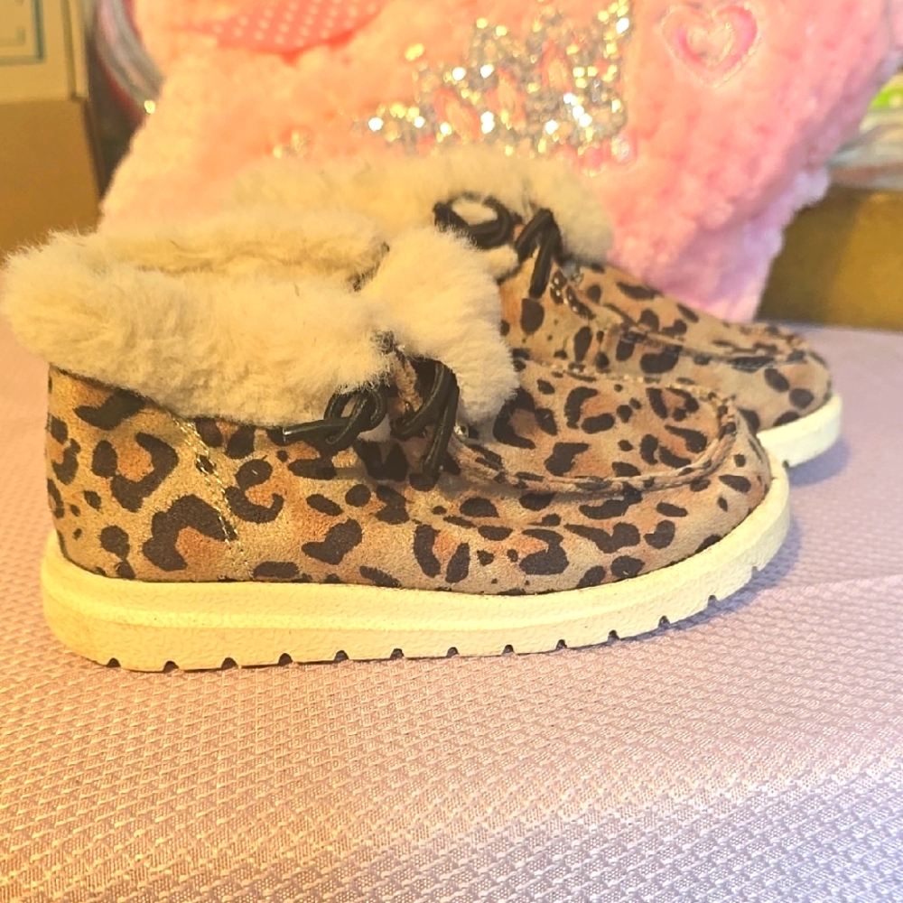Leopard Print Fur-Lined Baby Shoes - 6